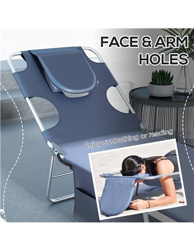 Outsunny Foldable Sun Lounger Set of 2 with Reading Hole, Portable Sun Lounger with 5 Level Adjustable Backrest, Reclining Loung