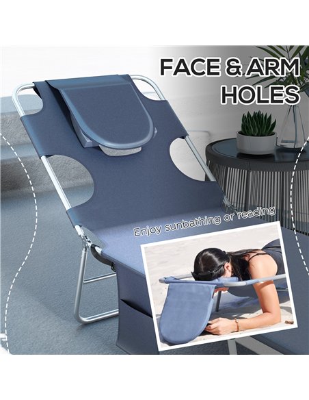 Outsunny Foldable Sun Lounger Set of 2 with Reading Hole, Portable Sun Lounger with 5 Level Adjustable Backrest, Reclining Loung - pic 118150 | FastDaddyshop