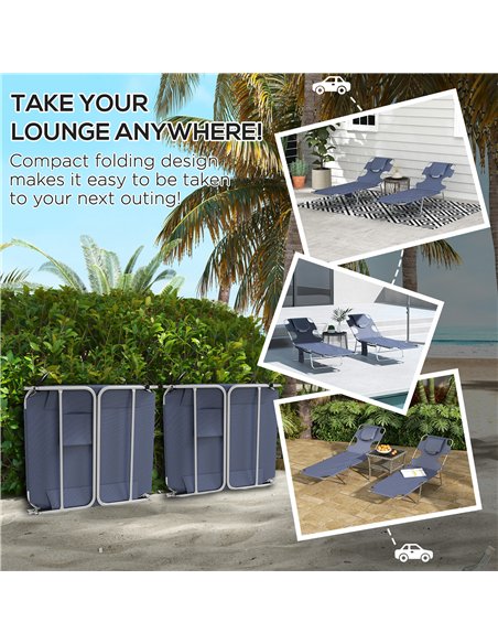 Outsunny Foldable Sun Lounger Set of 2 with Reading Hole, Portable Sun Lounger with 5 Level Adjustable Backrest, Reclining Loung - pic 118151 | FastDaddyshop