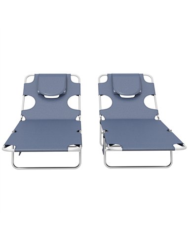 Outsunny Foldable Sun Lounger Set of 2 with Reading Hole, Portable Sun Lounger with 5 Level Adjustable Backrest, Reclining Loung