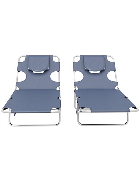 Outsunny Foldable Sun Lounger Set of 2 with Reading Hole, Portable Sun Lounger with 5 Level Adjustable Backrest, Reclining Loung - pic 118153 | FastDaddyshop