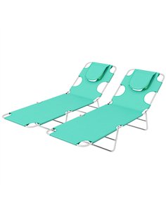 Outsunny Foldable Sun Lounger Set of 2 with Reading Hole, Portable Sun Lounger with 5 Level Adjustable Backrest, Reclining Loung