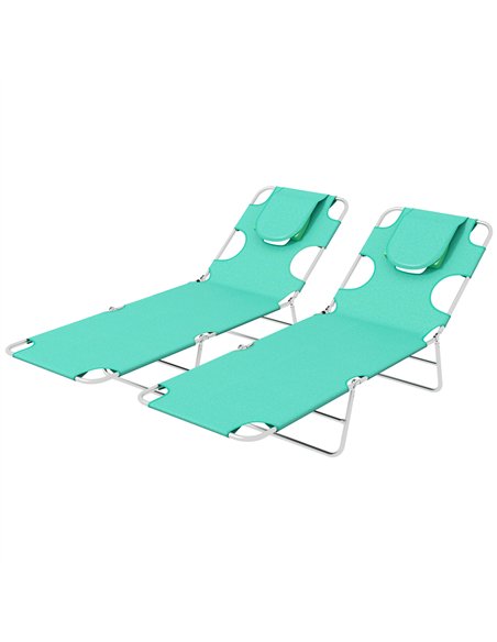 Outsunny Foldable Sun Lounger Set of 2 with Reading Hole, Portable Sun Lounger with 5 Level Adjustable Backrest, Reclining Loung - pic 118155 | FastDaddyshop