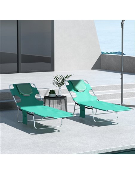 Outsunny Foldable Sun Lounger Set of 2 with Reading Hole, Portable Sun Lounger with 5 Level Adjustable Backrest, Reclining Loung - pic 118156 | FastDaddyshop