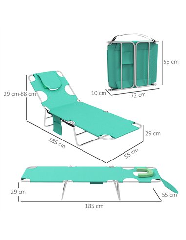 Outsunny Foldable Sun Lounger Set of 2 with Reading Hole, Portable Sun Lounger with 5 Level Adjustable Backrest, Reclining Loung