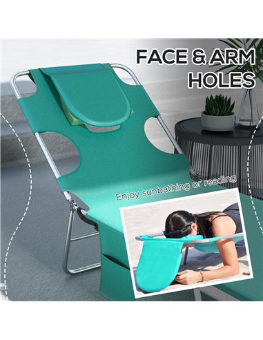 Outsunny Foldable Sun Lounger Set of 2 with Reading Hole, Portable Sun Lounger with 5 Level Adjustable Backrest, Reclining Loung