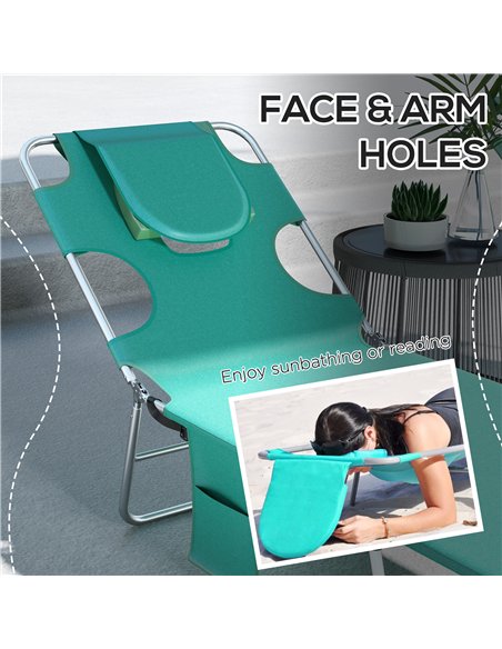 Outsunny Foldable Sun Lounger Set of 2 with Reading Hole, Portable Sun Lounger with 5 Level Adjustable Backrest, Reclining Loung - pic 118159 | FastDaddyshop