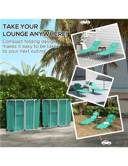 Outsunny Foldable Sun Lounger Set of 2 with Reading Hole, Portable Sun Lounger with 5 Level Adjustable Backrest, Reclining Loung - pic 118160 | FastDaddyshop