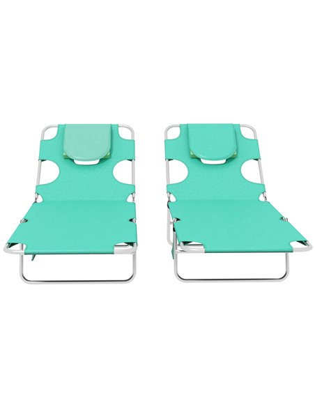 Outsunny Foldable Sun Lounger Set of 2 with Reading Hole, Portable Sun Lounger with 5 Level Adjustable Backrest, Reclining Loung - pic 118162 | FastDaddyshop
