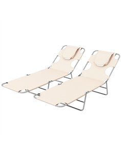 Outsunny Foldable Sun Lounger Set of 2, Beach Chaise Lounges with Reading Hole, Arm Slots, 5-Position Adjustable Backrest, Side 