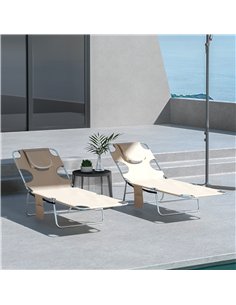 Outsunny Foldable Sun Lounger Set of 2, Beach Chaise Lounges with Reading Hole, Arm Slots, 5-Position Adjustable Backrest, Side  2