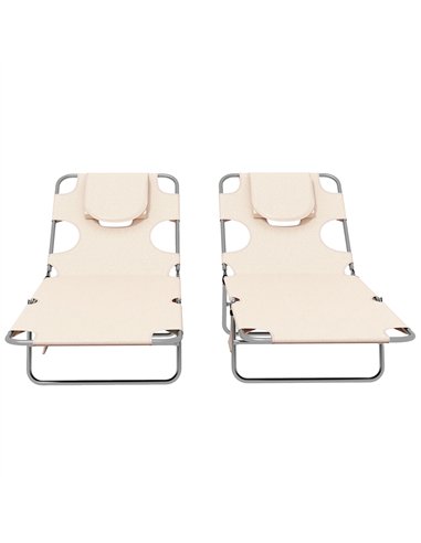 Outsunny Foldable Sun Lounger Set of 2, Beach Chaise Lounges with Reading Hole, Arm Slots, 5-Position Adjustable Backrest, Side 