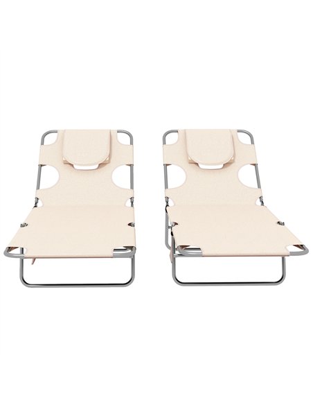 Outsunny Foldable Sun Lounger Set of 2, Beach Chaise Lounges with Reading Hole, Arm Slots, 5-Position Adjustable Backrest, Side  - pic 118171 | FastDaddyshop