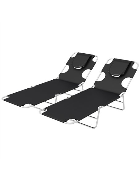 Outsunny Foldable Sun Lounger Set of 2, Beach Chaise Lounges with Reading Hole, Arm Slots, 5-Position Adjustable Backrest, Side  - pic 118173 | FastDaddyshop