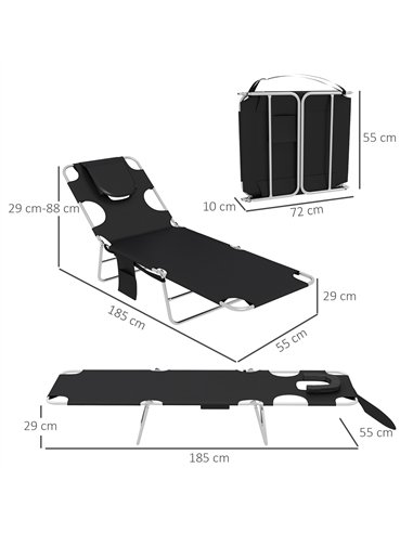 Outsunny Foldable Sun Lounger Set of 2, Beach Chaise Lounges with Reading Hole, Arm Slots, 5-Position Adjustable Backrest, Side 