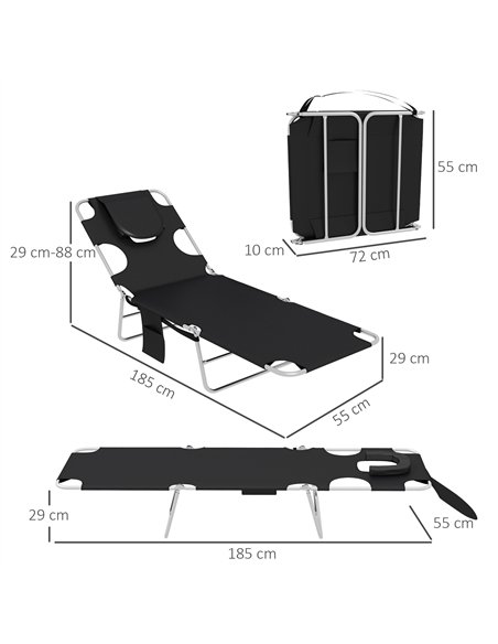 Outsunny Foldable Sun Lounger Set of 2, Beach Chaise Lounges with Reading Hole, Arm Slots, 5-Position Adjustable Backrest, Side  - pic 118175 | FastDaddyshop