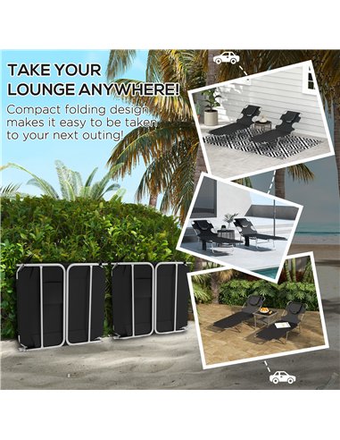 Outsunny Foldable Sun Lounger Set of 2, Beach Chaise Lounges with Reading Hole, Arm Slots, 5-Position Adjustable Backrest, Side 