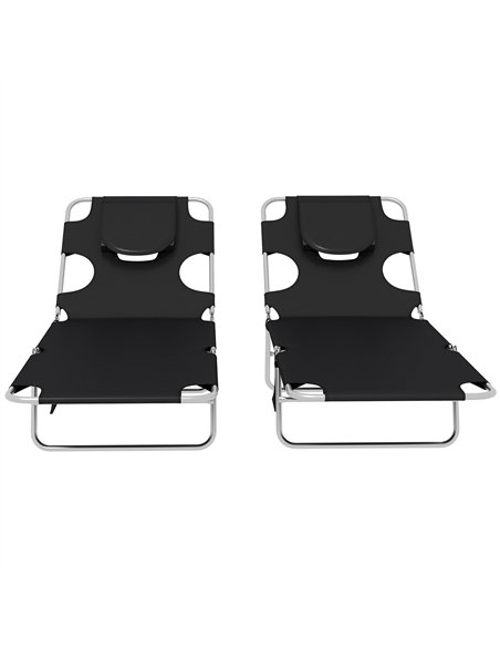 Outsunny Foldable Sun Lounger Set of 2, Beach Chaise Lounges with Reading Hole, Arm Slots, 5-Position Adjustable Backrest, Side  - pic 118180 | FastDaddyshop