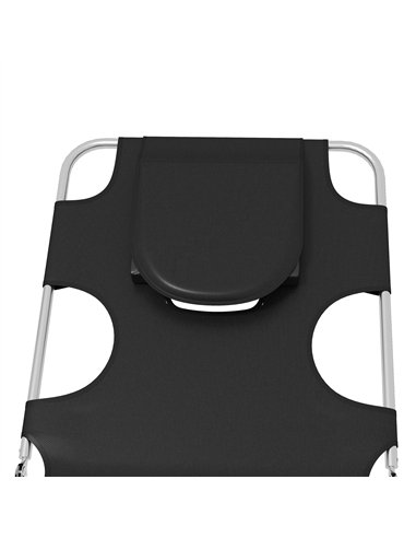 Outsunny Foldable Sun Lounger Set of 2, Beach Chaise Lounges with Reading Hole, Arm Slots, 5-Position Adjustable Backrest, Side 