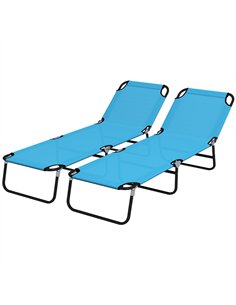 Outsunny Foldable Sun Lounger Set of 2 with 5-Position Adjustable Backrest, Outdoor Portable Recliner Chaise Lounge Chair with B