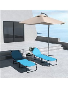 Outsunny Foldable Sun Lounger Set of 2 with 5-Position Adjustable Backrest, Outdoor Portable Recliner Chaise Lounge Chair with B 2