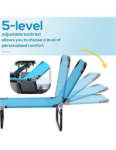 Outsunny Foldable Sun Lounger Set of 2 with 5-Position Adjustable Backrest, Outdoor Portable Recliner Chaise Lounge Chair with B