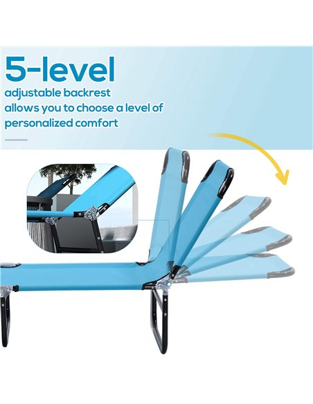 Outsunny Foldable Sun Lounger Set of 2 with 5-Position Adjustable Backrest, Outdoor Portable Recliner Chaise Lounge Chair with B - pic 118185 | FastDaddyshop