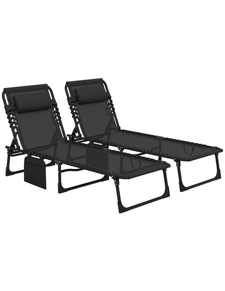 Outsunny Portable Sun Lounger Set of 2, Folding Camping Bed Cot, Reclining Lounge Chair 5-position Adjustable Backrest with Side - pic 118191 | FastDaddyshop