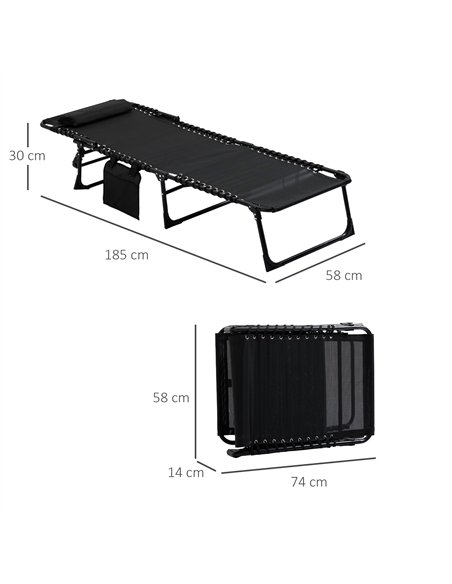 Outsunny Portable Sun Lounger Set of 2, Folding Camping Bed Cot, Reclining Lounge Chair 5-position Adjustable Backrest with Side - pic 118193 | FastDaddyshop
