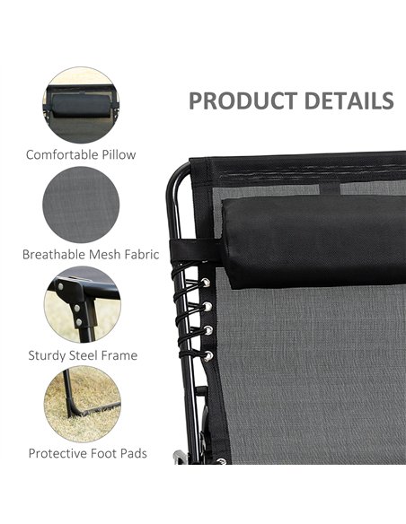 Outsunny Portable Sun Lounger Set of 2, Folding Camping Bed Cot, Reclining Lounge Chair 5-position Adjustable Backrest with Side - pic 118195 | FastDaddyshop