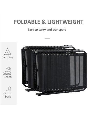 Outsunny Portable Sun Lounger Set of 2, Folding Camping Bed Cot, Reclining Lounge Chair 5-position Adjustable Backrest with Side