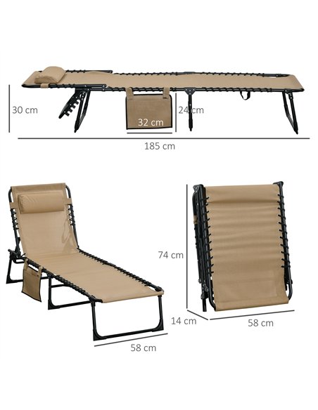 Outsunny Portable Sun Lounger Set of 2, Folding Camping Bed Cot, Reclining Lounge Chair 5-position Adjustable Backrest with Side - pic 118202 | FastDaddyshop