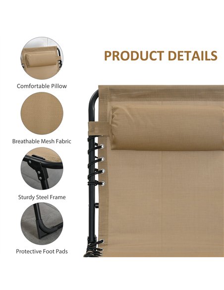 Outsunny Portable Sun Lounger Set of 2, Folding Camping Bed Cot, Reclining Lounge Chair 5-position Adjustable Backrest with Side - pic 118204 | FastDaddyshop