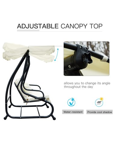 Outsunny 2-in-1 Garden Swing Seat Bed 3 Seater Swing Chair Hammock Bench Bed with Tilting Canopy and 2 Cushions, Cream White
