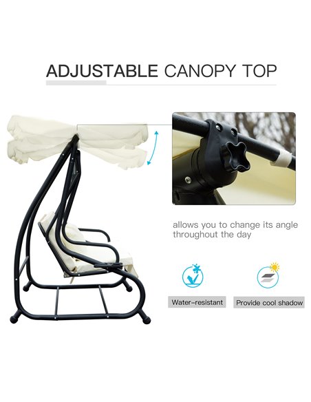 Outsunny 2-in-1 Garden Swing Seat Bed 3 Seater Swing Chair Hammock Bench Bed with Tilting Canopy and 2 Cushions, Cream White - pic 11821 | FastDaddyshop