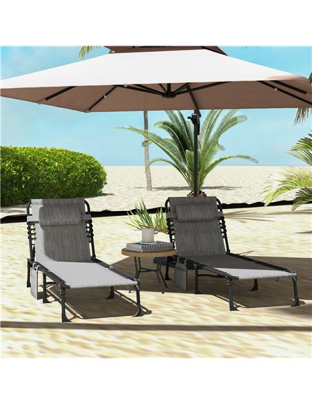 Outsunny Portable Sun Lounger Set of 2, Folding Camping Bed Cot, Reclining Lounge Chair 5-position Adjustable Backrest with Side - pic 118210 | FastDaddyshop