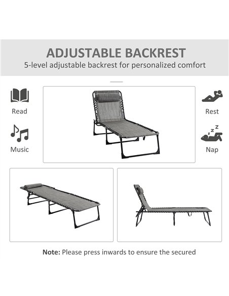 Outsunny Portable Sun Lounger Set of 2, Folding Camping Bed Cot, Reclining Lounge Chair 5-position Adjustable Backrest with Side - pic 118212 | FastDaddyshop