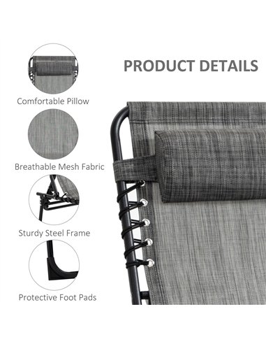 Outsunny Portable Sun Lounger Set of 2, Folding Camping Bed Cot, Reclining Lounge Chair 5-position Adjustable Backrest with Side