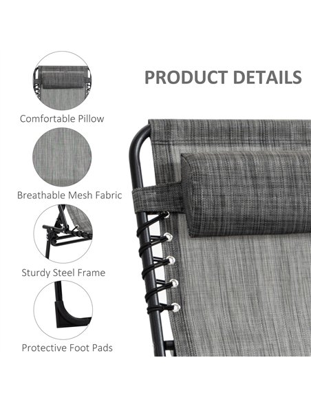 Outsunny Portable Sun Lounger Set of 2, Folding Camping Bed Cot, Reclining Lounge Chair 5-position Adjustable Backrest with Side - pic 118213 | FastDaddyshop