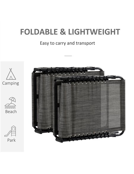 Outsunny Portable Sun Lounger Set of 2, Folding Camping Bed Cot, Reclining Lounge Chair 5-position Adjustable Backrest with Side - pic 118214 | FastDaddyshop