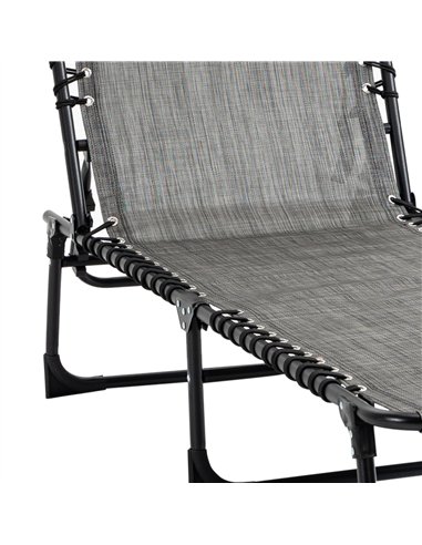 Outsunny Portable Sun Lounger Set of 2, Folding Camping Bed Cot, Reclining Lounge Chair 5-position Adjustable Backrest with Side