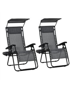 Outsunny 2 Piece Foldable Reclining Garden Chair with Headrest, Zero Gravity Deck Sun Lounger Seat Chair with Footrest, Armrest,