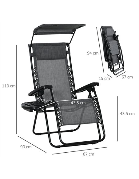 Outsunny 2 Piece Foldable Reclining Garden Chair with Headrest, Zero Gravity Deck Sun Lounger Seat Chair with Footrest, Armrest, - pic 118220 | FastDaddyshop
