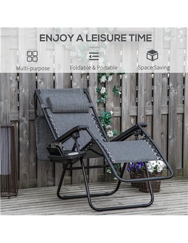 Outsunny 2 Piece Foldable Reclining Garden Chair with Headrest, Zero Gravity Deck Sun Lounger Seat Chair with Footrest, Armrest,
