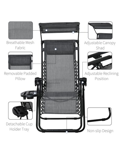 Outsunny 2 Piece Foldable Reclining Garden Chair with Headrest, Zero Gravity Deck Sun Lounger Seat Chair with Footrest, Armrest, - pic 118222 | FastDaddyshop