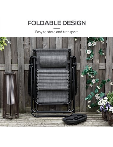 Outsunny 2 Piece Foldable Reclining Garden Chair with Headrest, Zero Gravity Deck Sun Lounger Seat Chair with Footrest, Armrest,