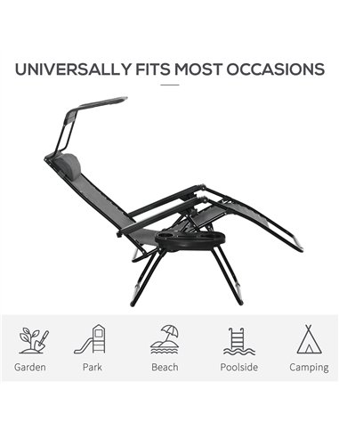Outsunny 2 Piece Foldable Reclining Garden Chair with Headrest, Zero Gravity Deck Sun Lounger Seat Chair with Footrest, Armrest,