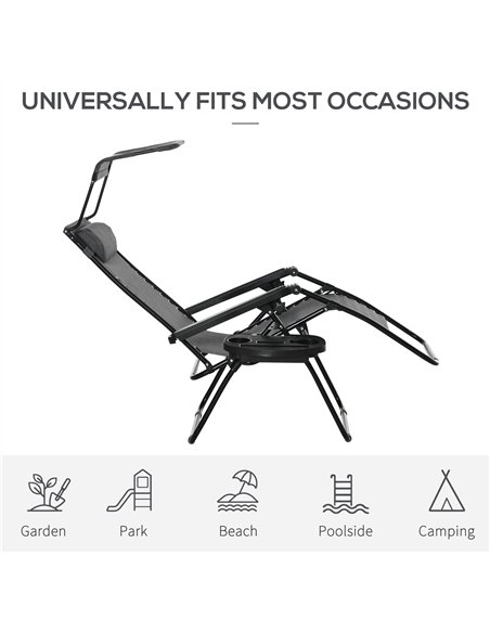 Outsunny 2 Piece Foldable Reclining Garden Chair with Headrest, Zero Gravity Deck Sun Lounger Seat Chair with Footrest, Armrest, - pic 118224 | FastDaddyshop