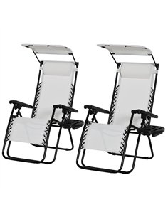 Outsunny 2 Piece Foldable Reclining Garden Chair with Headrest, Zero Gravity Deck Sun Lounger Seat Chair with Footrest, Armrest,