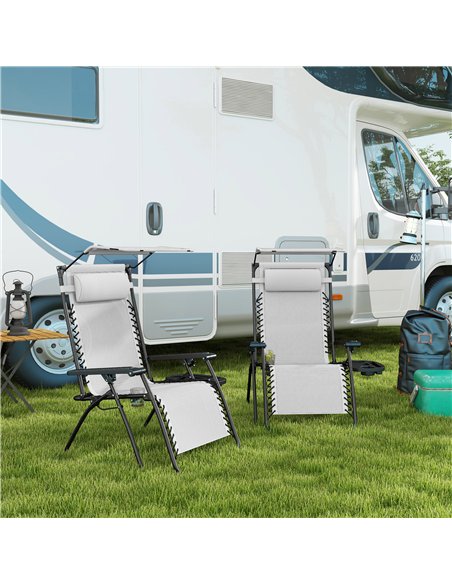 Outsunny 2 Piece Foldable Reclining Garden Chair with Headrest, Zero Gravity Deck Sun Lounger Seat Chair with Footrest, Armrest, - pic 118228 | FastDaddyshop